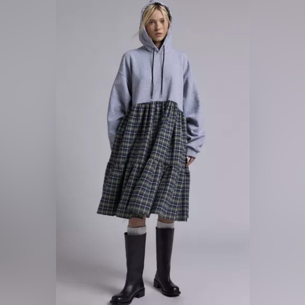 Urban Outfitters black Hoodie Plaid Maxi Skirt Dress